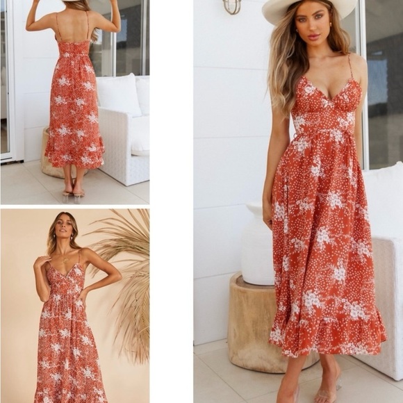 Hello Molly Dresses & Skirts - Hello Molly Angel Biba Good Friend Rust V Neckline Cottagecore Midi Dress L